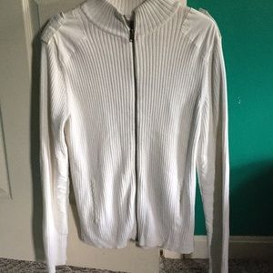 White knit express zip up sweater